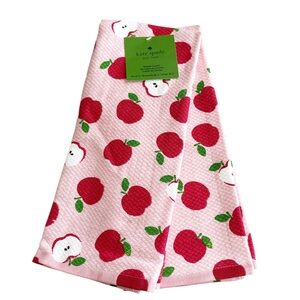 NEW Kate Spade RED APPLE DESIGN PINK KITCHEN TOWEL Set/2